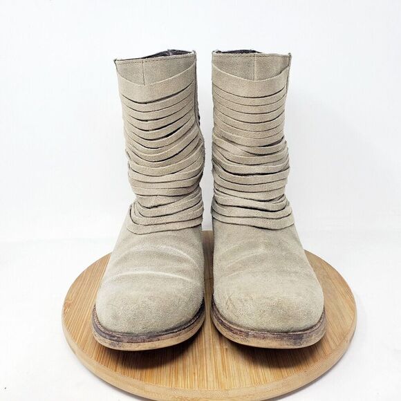 Matisse Ankle Boots Womens 7 Stryke Suede Slashed Western Moto Slouch Taupe - Picture 3 of 16